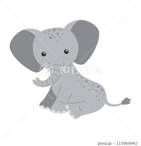 A wild animal. Cute elephant isolated on a white background. Flat vector illustrations for children. 115969942