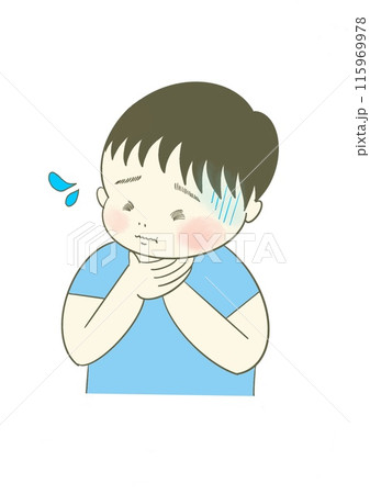 食べ物が喉につまり苦しんでいる男児のイラスト 115969978