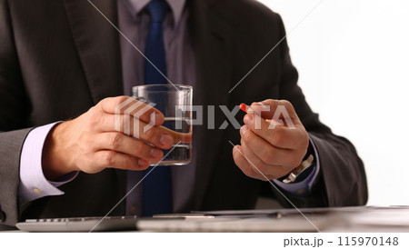 Adult male businessman hold tablet on 115970148