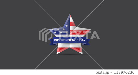 Independence Day USA Banner, background and Greeting Card with Star with usa flag. 4th of July United States Independence Day Celebration Design Vector Illustration. Independence day poster template 115970230