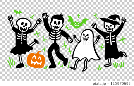 可愛而簡單的塗鴉向量插圖快樂的人穿著萬聖節服裝 115970695
