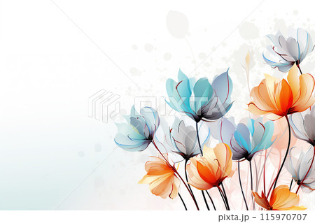 Hand drawn watercolor flowers with copy space 115970707