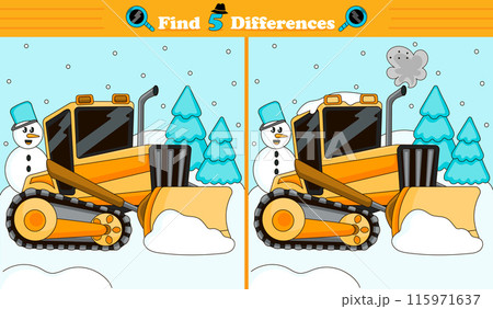 Find 5 differences game for children with track-type tractor or bulldozer Find 5 differences game for children with track-type tractor or bulldozer 115971637