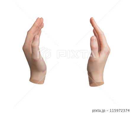 Both hands gesture, sign, holding space, invisible isolated on white background 115972374