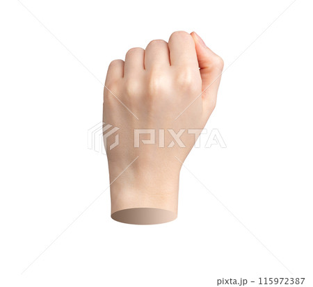 Fist up, hand clenched. Symbol of power, protest, raised arm icon. Revolution, empower strength, 115972387