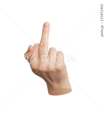 Hand gesture, middle finger up Isolated on white background Rude sign, woman showing offensive 115972401