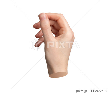 Hand gesture, sign Pinch, holding thin smth isolated on white background 115972409