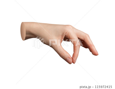 Hand gesture, sign, thumb and index finger holding invisible thin thing isolated on white 115972415