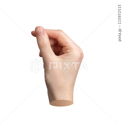 Pinched hand gesture, sign, thumb and index finger holding something invisible isolated on white Pinched hand gesture, sign, thumb and index finger holding something invisible isolated on white 115972515