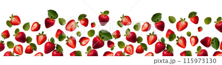 Ripe strawberries with green leaves without background. Strawberry background. 115973130