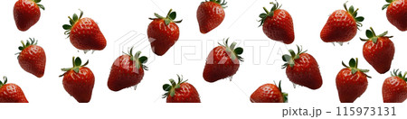 A group of ripe strawberries set against a white backdrop 115973131