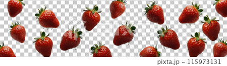A group of ripe strawberries set against a white backdrop 115973131