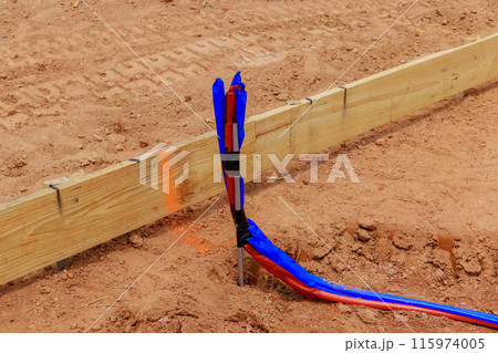Before pouring concrete foundation for new house, underground water pipes sanitary pipes must be laid Before pouring concrete foundation for new house, underground water pipes sanitary pipes must be laid 115974005