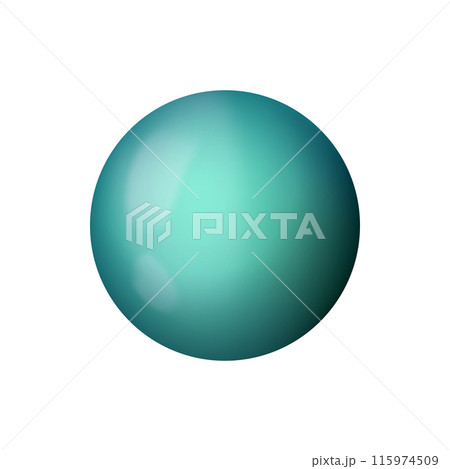 Glass blue ball or precious pearl. Glossy realistic ball, 3D sphere. Abstract vector illustration highlighted on a white background. Big metal bubble with shadow 115974509