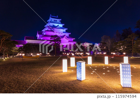 日本さくら名所100選　福島　鶴ヶ城（会津若松城）　夜桜ライトアップ 115974594