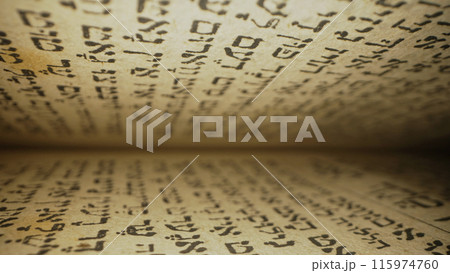 Hebrew Bible. Exploring sacred jewish heritage scriptures. Revered texts in macro. Holy pages, old religious Torah book. Hebrew Bible. Exploring sacred jewish heritage scriptures. Revered texts in macro. Holy pages, old religious Torah book. 115974760