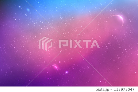 Planets in space. Beautiful galaxy background. Realistic cosmic clouds. Color starry nebula. Fantastic universe wallpaper. Outer space poster. Vector illustration Planets in space. Beautiful galaxy background. Realistic cosmic clouds. Color starry nebula. Fantastic universe wallpaper. Outer space poster. Vector illustration 115975047