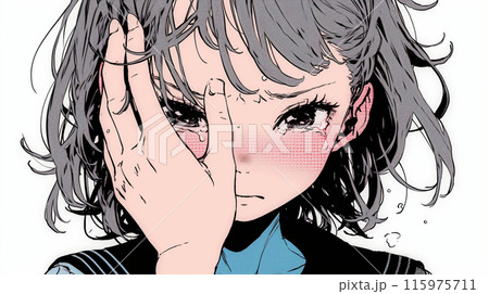 いじめられて顔を赤くして涙をこらえる少女