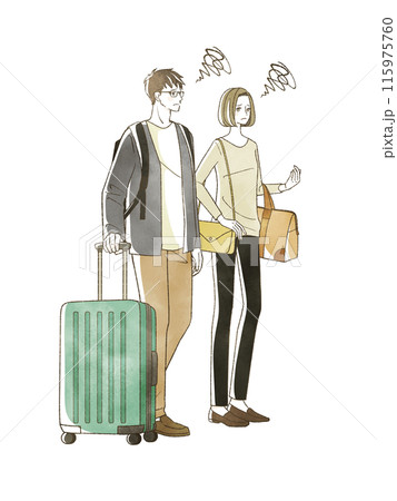 困った表情で旅行をする男女 115975760