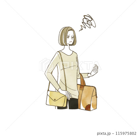 困った表情で旅行鞄を持っている女性 115975802