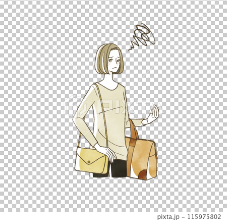 困った表情で旅行鞄を持っている女性 115975802