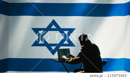 Israel intelligence agency operator uses...の写真素材 [115975983] - PIXTA