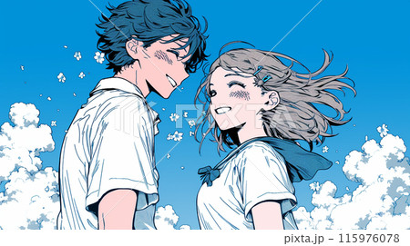 そよ風の中、デートをしている初々しい若い男女の恋人たち