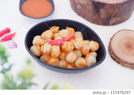 small meatballs with sauce as a background 115976297
