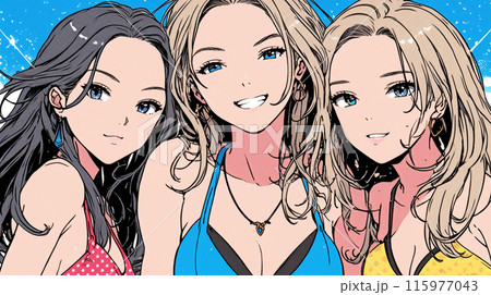 ビキニを着て南の島を散策中の若い女性