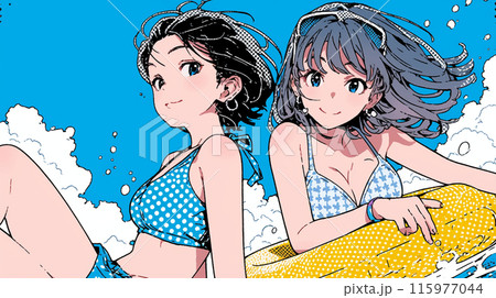 ビキニを着て南の島で海遊びの若い女性
