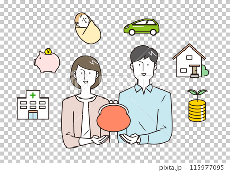 A couple thinking about their finances and future 115977095