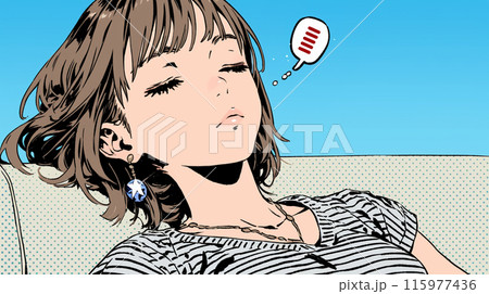 暑い夏の午後、寝落ちした若い女性