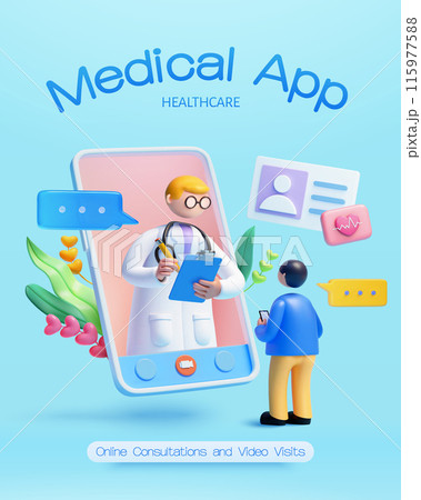 3D healthcare app poster 3D healthcare app poster 115977588