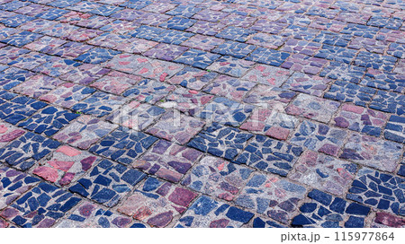 Old, grunge red, brown paving stones. 115977864