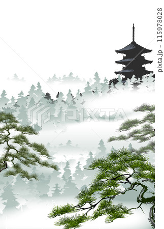 松　霞　五重塔　緑 115978028