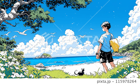 南国の白い砂浜と青い海と青い空