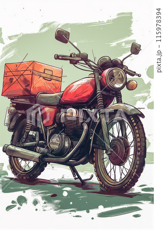 A red motorcycle with a red box on the back A red motorcycle with a red box on the back 115978394