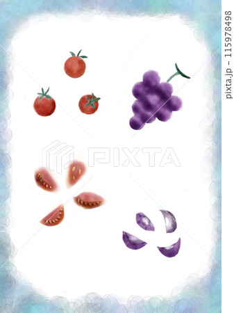 ミニトマトとぶどうを4等分にカットしたイラスト 115978498