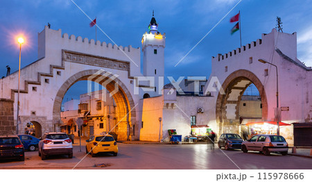 Twilight scene at Bab El Khadra and Mosque Barrek Jmel in Tunis 115978666