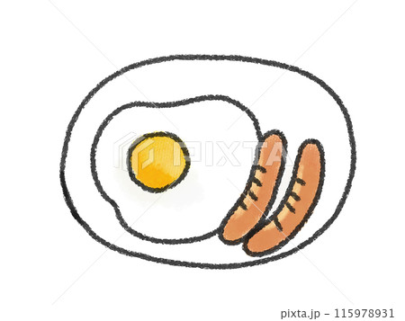 皿に盛った目玉焼きの手書きイラスト 115978931