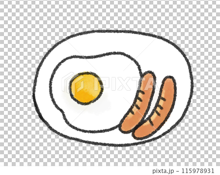 皿に盛った目玉焼きの手書きイラスト 115978931