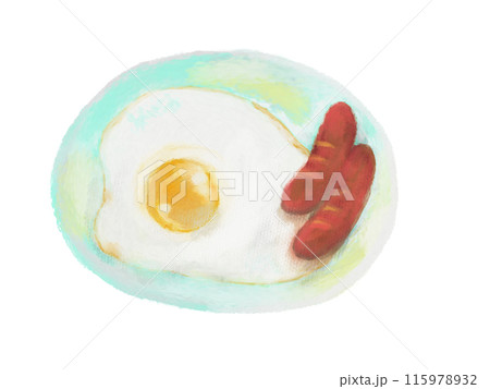 クレヨンで描いた目玉焼きのイラスト 115978932