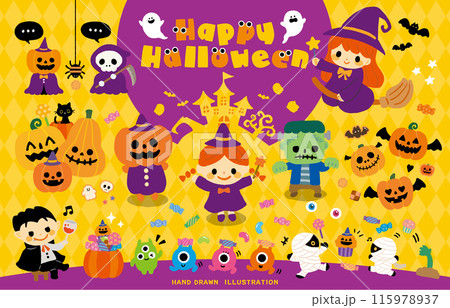 ポップなかわいいハロウィンイラストセット 115978937