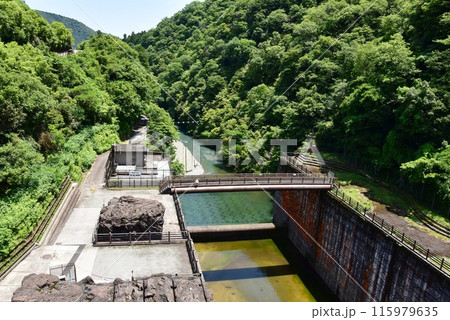 神奈川県立あいかわ公園の石小屋ダム第二発電所と新緑 神奈川県立あいかわ公園の石小屋ダム第二発電所と新緑 115979635
