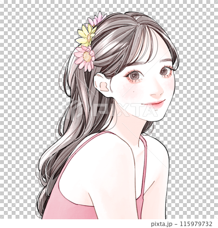 戴著花髮飾的女人 115979732