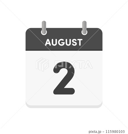 8月2日･August 2の日めくりカレンダーのアイコン - 8/2の日付入りの暦のデザイン素材 115980103