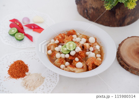 Meatballs with Peanut Crackers as a Background Meatballs with Peanut Crackers as a Background 115980314