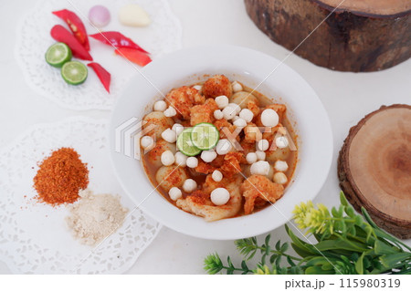 Meatballs with Peanut Crackers as a Background Meatballs with Peanut Crackers as a Background 115980319