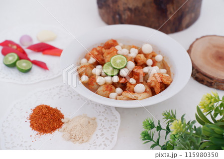 Meatballs with Peanut Crackers as a Background Meatballs with Peanut Crackers as a Background 115980350