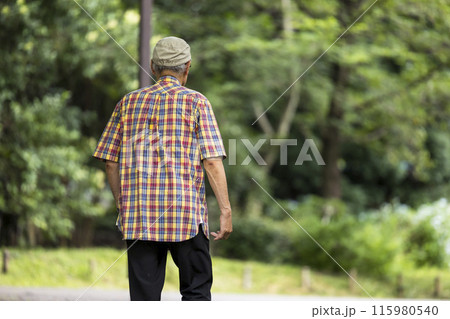 公園をウォーキングする高齢者男性 115980540